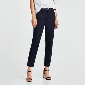 NWT Zara Navy Trouser with Pearl Belt Size 4